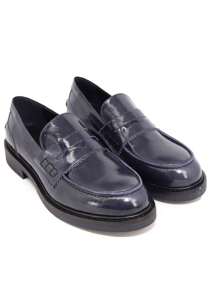 Spatarella Mocassini donna in pelle lucida blu con suola in gomma Shopping Online