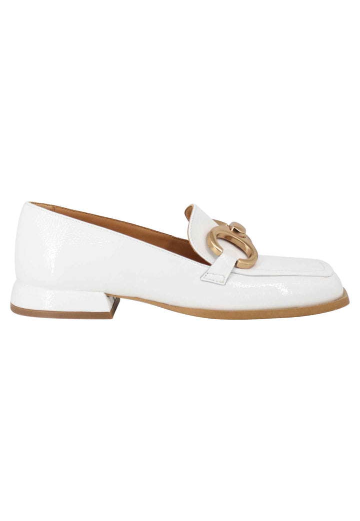 Spatarella Mocassini donna Poppi Chal in naplak off white con morsetto in oro satinato Prezzo Ridotto
