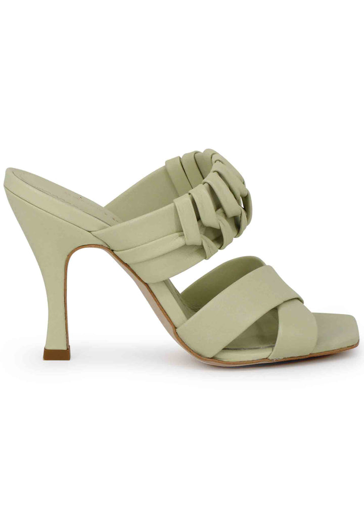 Spatarella Sandali donna in pelle verde con tacco alto e punta quadra Novità