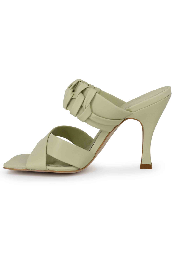 Spatarella Sandali donna in pelle verde con tacco alto e punta quadra Novità