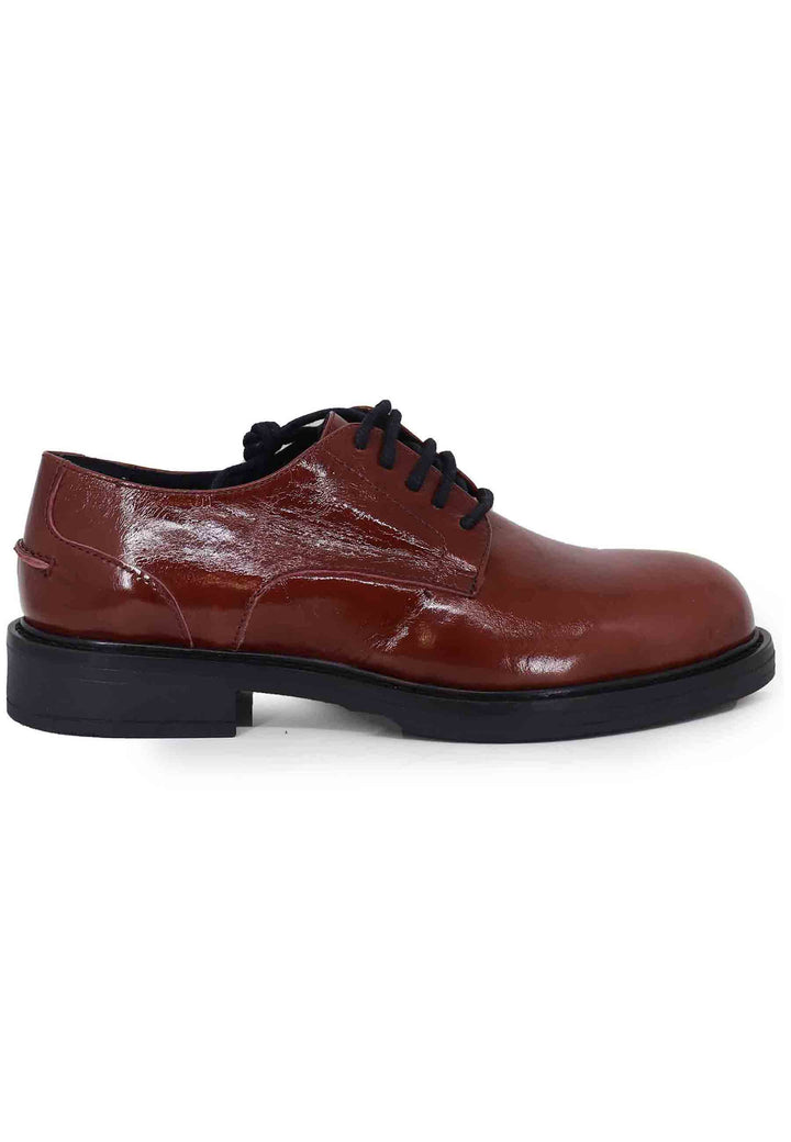 Spatarella Stringate donna in pelle naplack bordeaux con suola in gomma e tacco basso Online