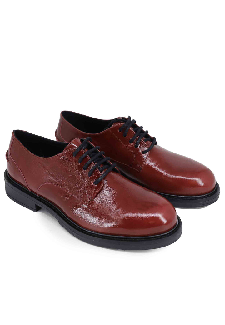 Spatarella Stringate donna in pelle naplack bordeaux con suola in gomma e tacco basso Online