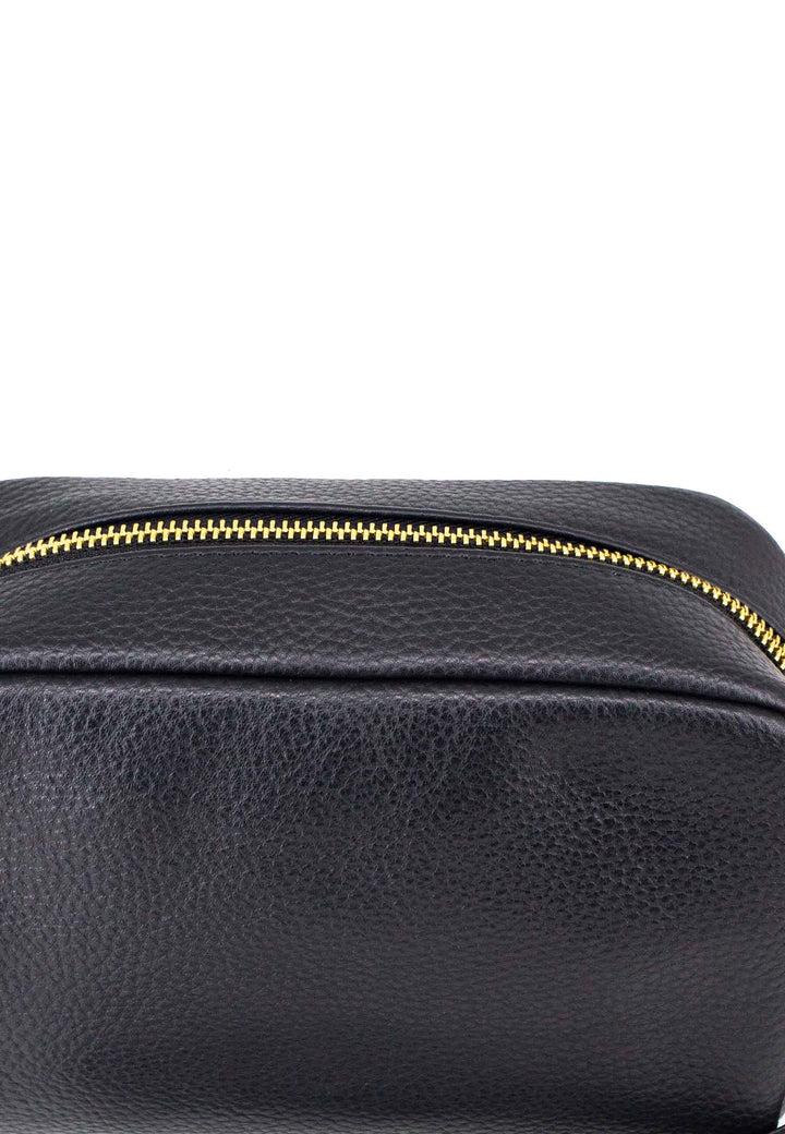 Spatarella Borsello uomo in pelle nera con zip oro e bracciale in pelle In Vendita