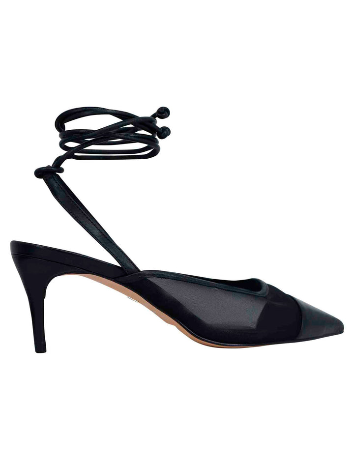 Spatarella Decollete slingback donna in rete e pelle nera con punta a punta e laccetti removibili Soddisfazione Garantita