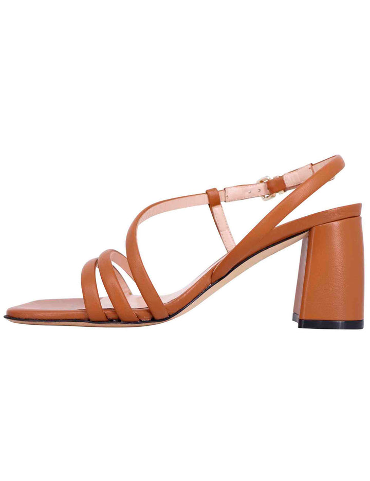 Spatarella Sandali slingback donna in pelle cuoio con tacco grosso e punta quadra Qualità Garantita