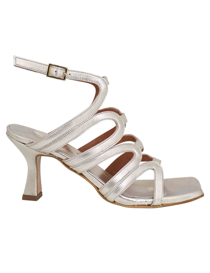 Spatarella Sandali slingback donna in pelle platino con tacco alto e punta quadra Acquista Ora