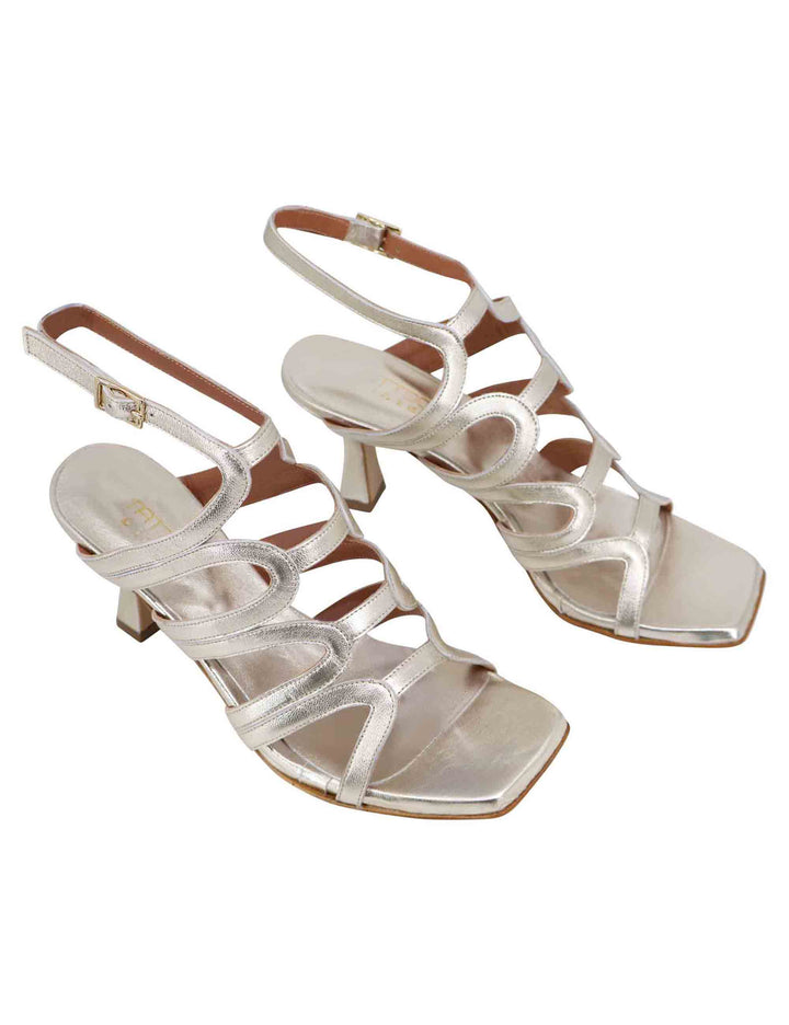 Spatarella Sandali slingback donna in pelle platino con tacco alto e punta quadra Acquista Ora
