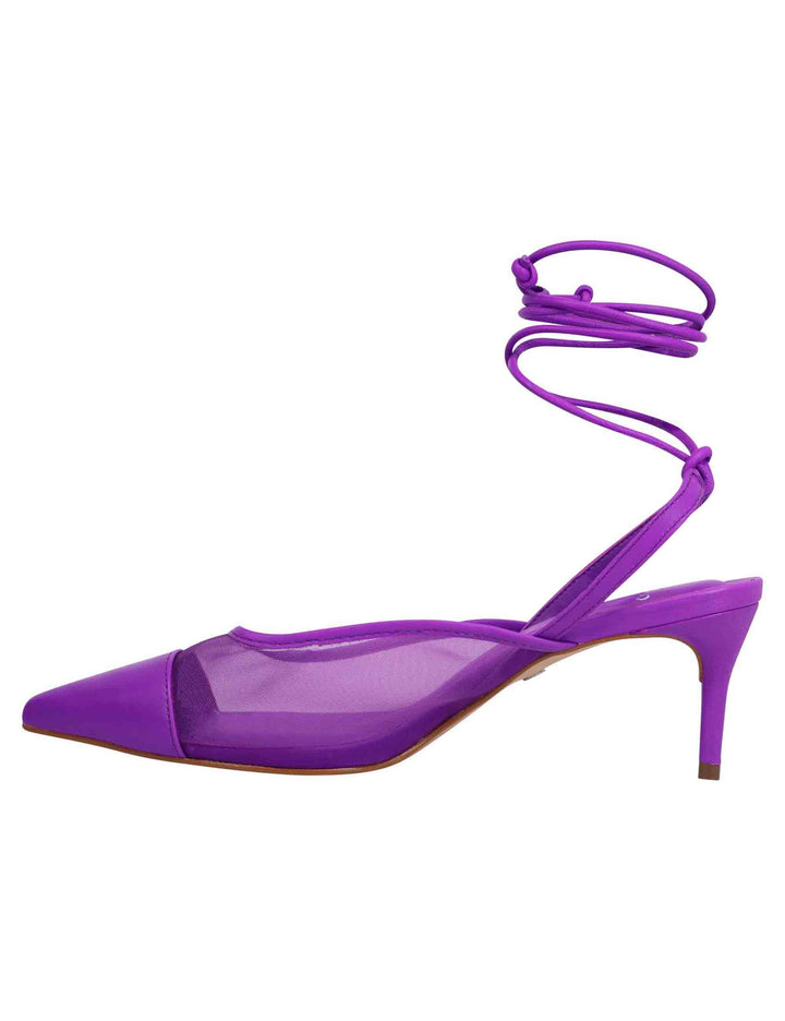 Spatarella Decollete slingback donna in rete e pelle viola con punta a punta e laccetti removibili Consegna Veloce