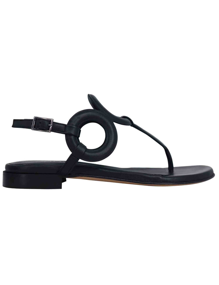 Spatarella Sandali infradito slingback donna in pelle nera con punta tonda e tacco basso Affare Del Giorno