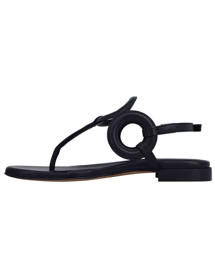 Spatarella Sandali infradito slingback donna in pelle nera con punta tonda e tacco basso Affare Del Giorno