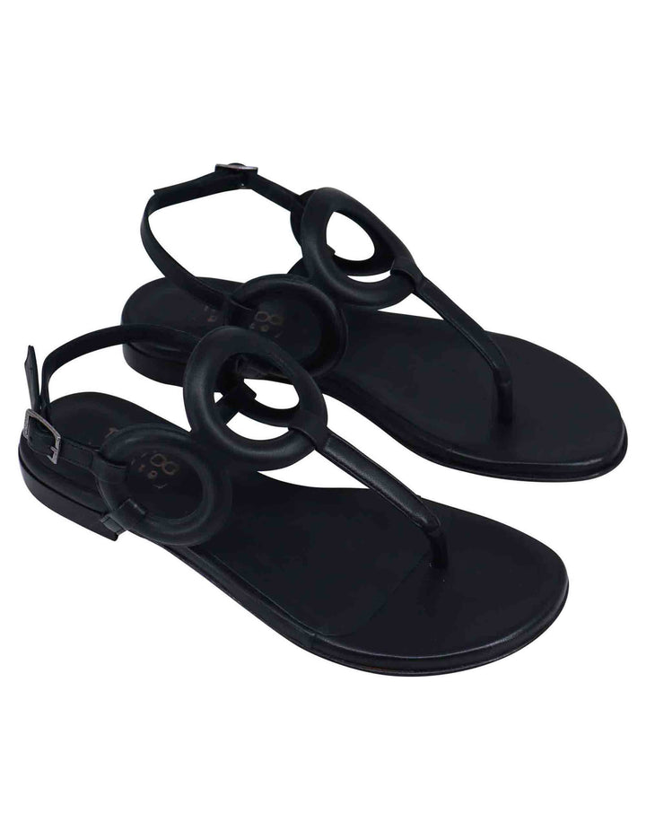 Spatarella Sandali infradito slingback donna in pelle nera con punta tonda e tacco basso Affare Del Giorno