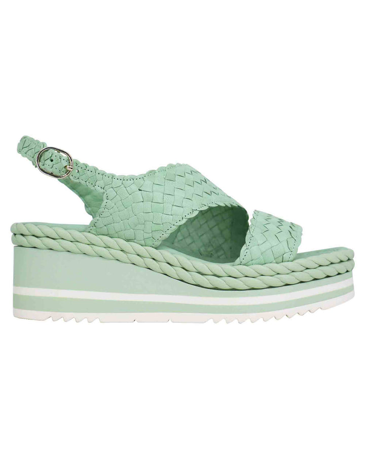 Spatarella Sandali donna in pelle intrecciata verde con zeppa in gomma Offerte giornaliere