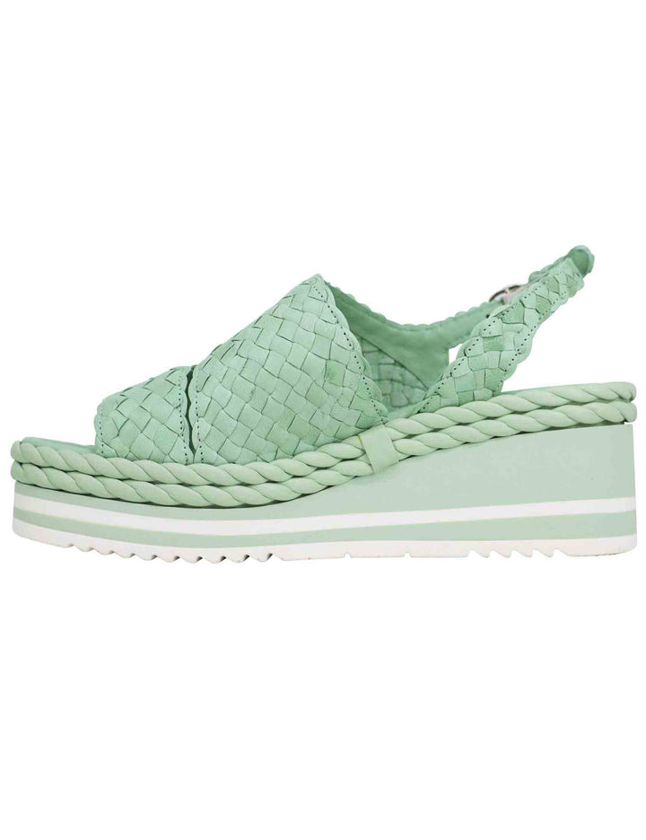 Spatarella Sandali donna in pelle intrecciata verde con zeppa in gomma Offerte giornaliere