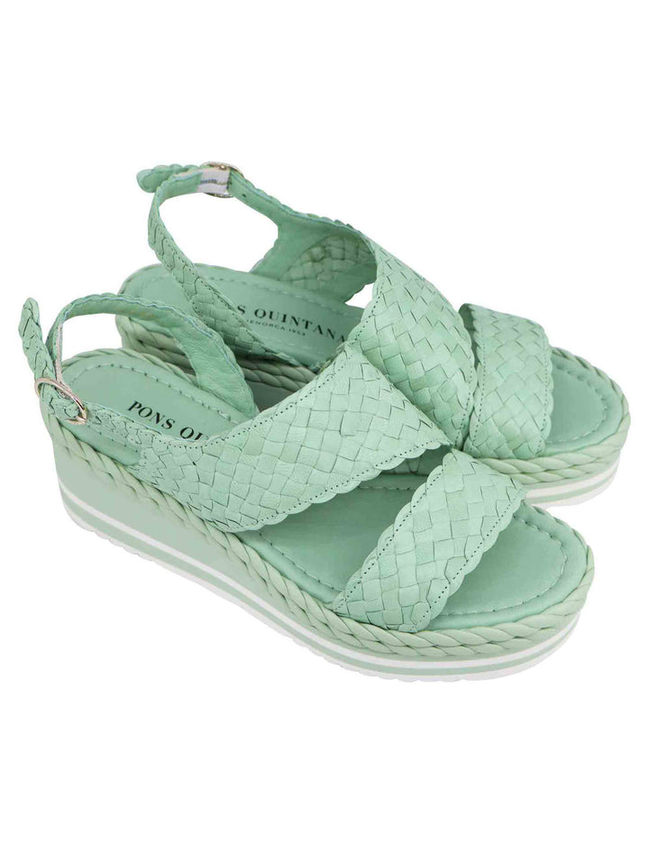 Spatarella Sandali donna in pelle intrecciata verde con zeppa in gomma Offerte giornaliere