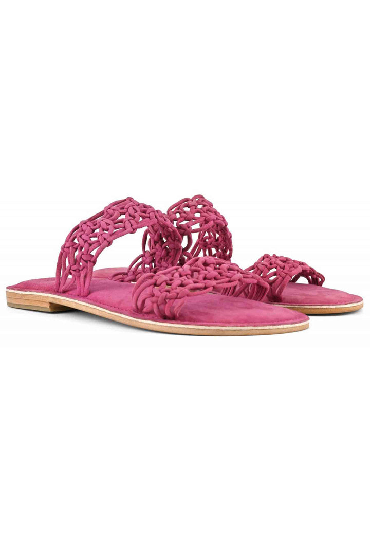 Spatarella Sandali donna in camoscio fuxia a doppia fascia con nodi Vendite Flash