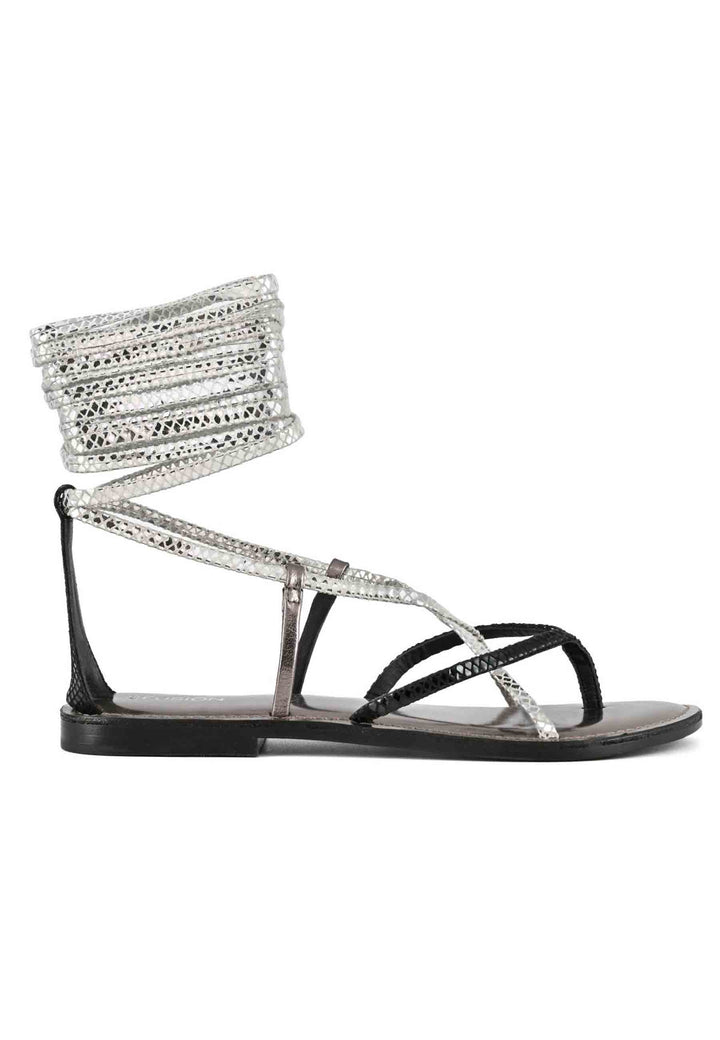 Spatarella Sandali flat donna infradito in pelle nera con lacci alla caviglia Negozio