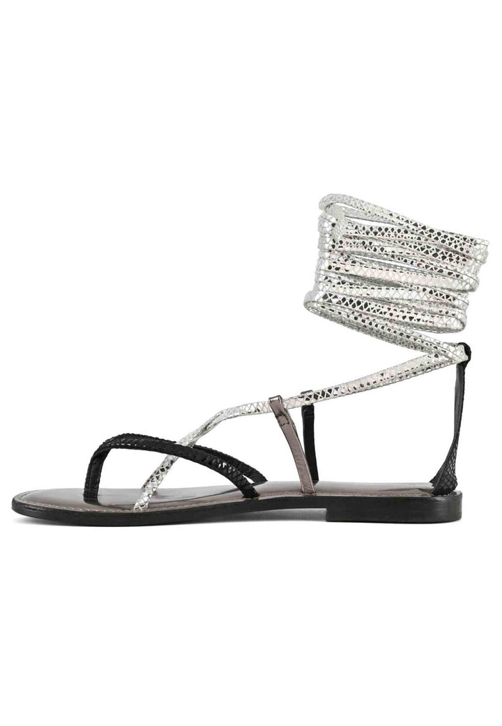 Spatarella Sandali flat donna infradito in pelle nera con lacci alla caviglia Negozio