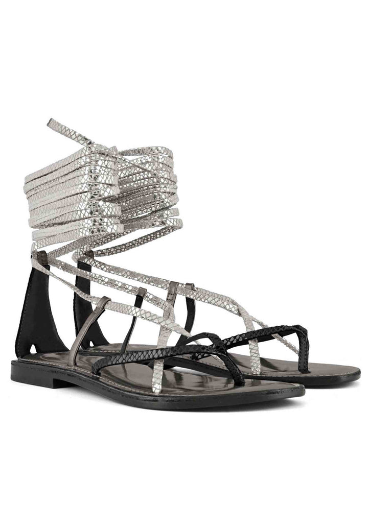 Spatarella Sandali flat donna infradito in pelle nera con lacci alla caviglia Negozio