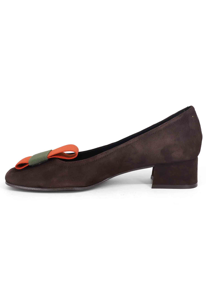 Spatarella Decollete donna in camoscio marrone con tacco basso In Saldo