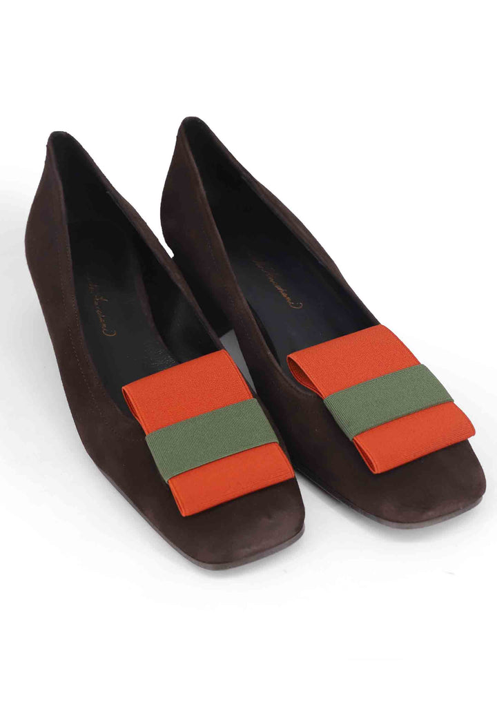 Spatarella Decollete donna in camoscio marrone con tacco basso In Saldo