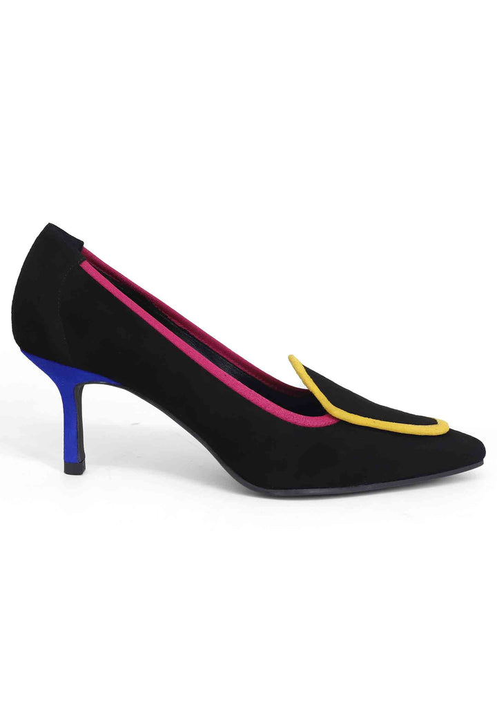 Spatarella Decollete donna in camoscio nero con riporti multicolore Moda