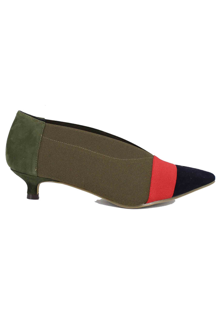 Spatarella Decollete donna in tessuto verde tacco basso Italia