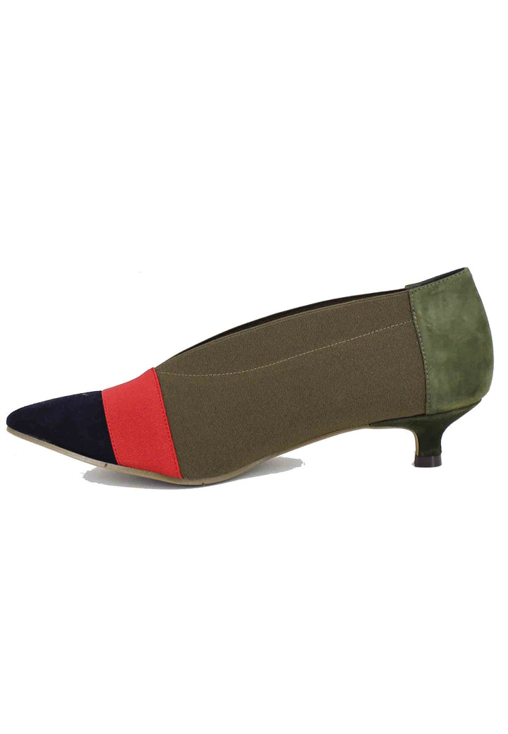 Spatarella Decollete donna in tessuto verde tacco basso Italia