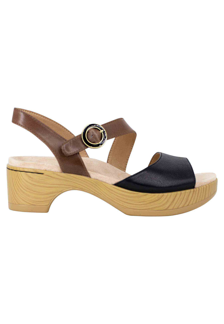 Spatarella Sandali donna in pelle nera e marrone con zeppa e cinturino Nuovo