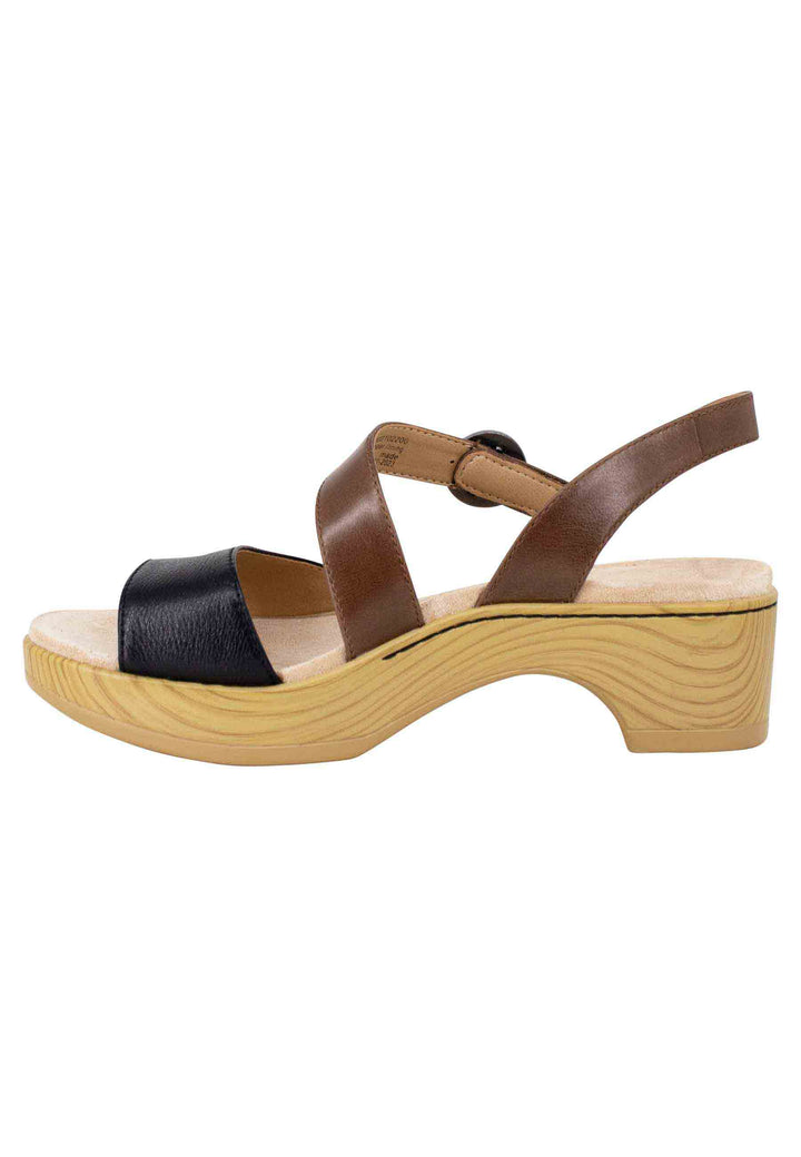 Spatarella Sandali donna in pelle nera e marrone con zeppa e cinturino Nuovo