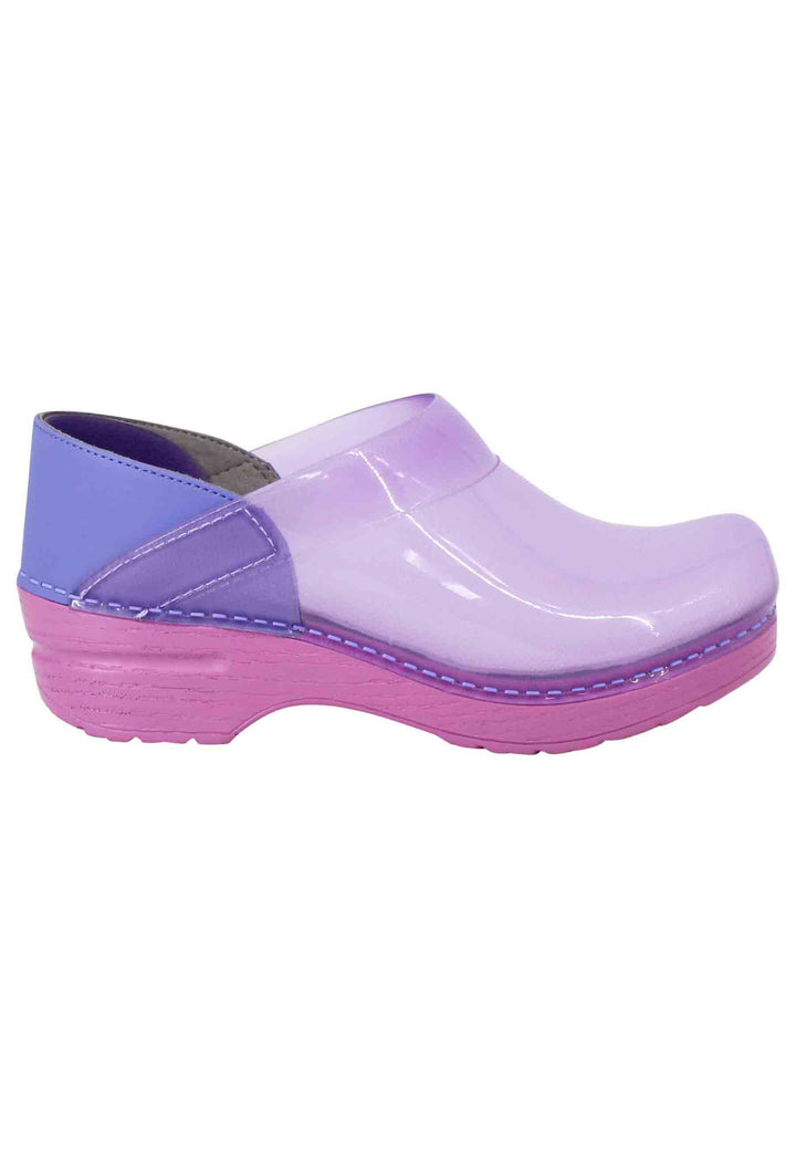 Spatarella Zoccoli donna in plexy viola con pelle lilla Qualità Garantita