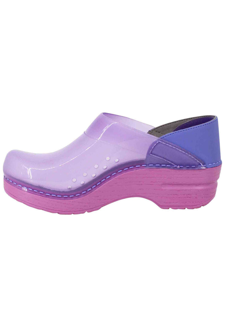 Spatarella Zoccoli donna in plexy viola con pelle lilla Qualità Garantita