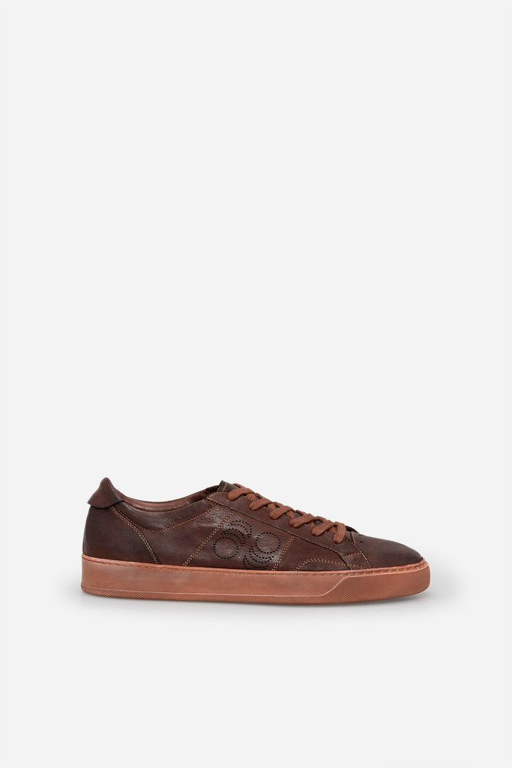 Spatarella Sneakers uomo Del Bello in pelle marrone effetto vintage Saldi