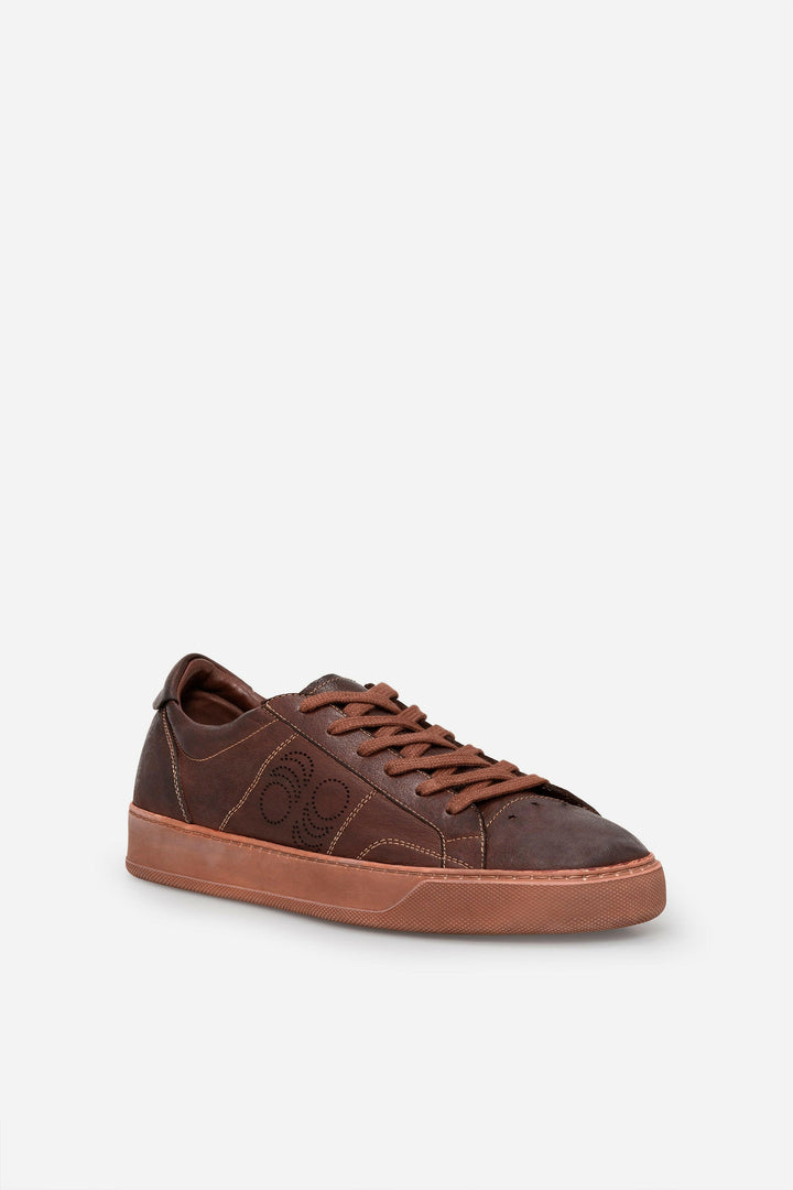 Spatarella Sneakers uomo Del Bello in pelle marrone effetto vintage Saldi