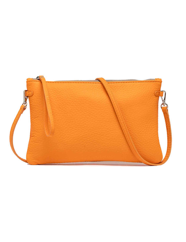 Spatarella Borse donna pochette Hermy in pelle arancione e naturale con manico a bracciale e tracolla Nuova