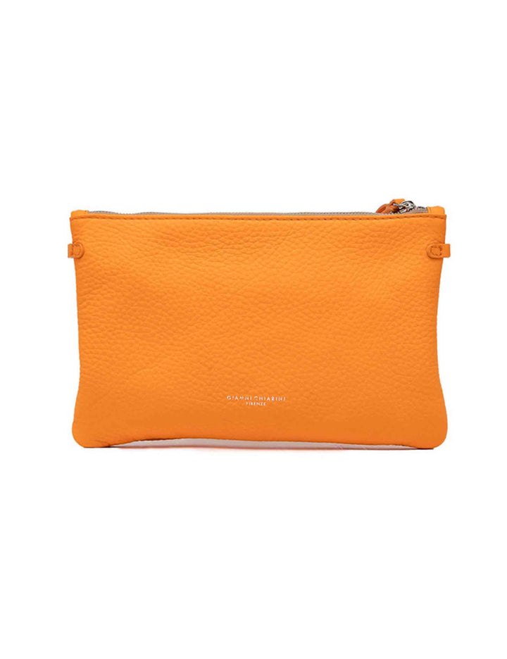 Spatarella Borse donna pochette Hermy in pelle arancione e naturale con manico a bracciale e tracolla Nuova