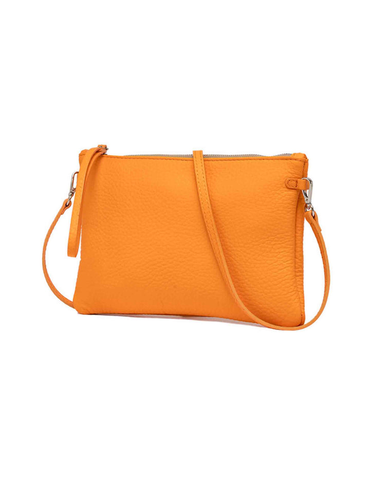 Spatarella Borse donna pochette Hermy in pelle arancione e naturale con manico a bracciale e tracolla Nuova