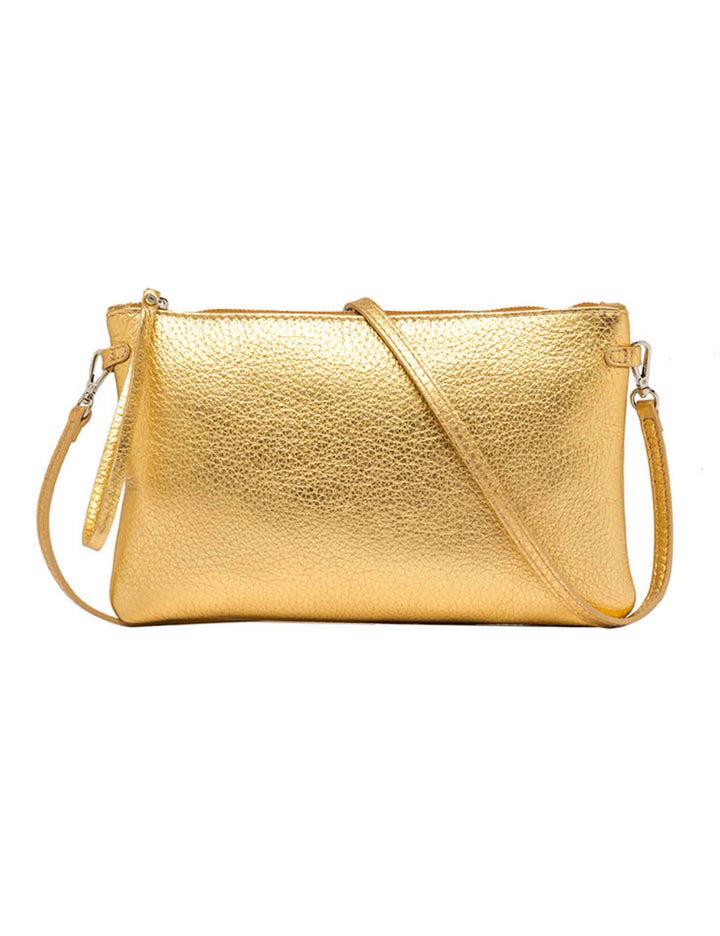 Spatarella Borse donna pochette Hermy in pelle oro e naturale con manico a bracciale e tracolla Italy