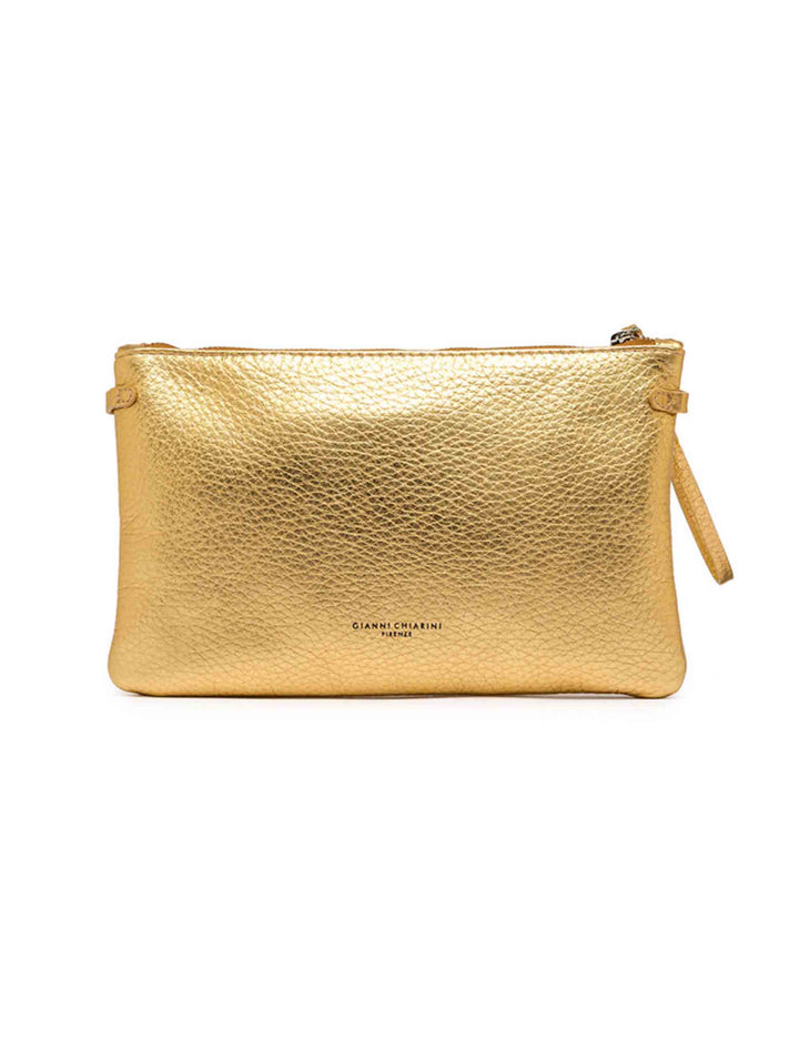 Spatarella Borse donna pochette Hermy in pelle oro e naturale con manico a bracciale e tracolla Italy