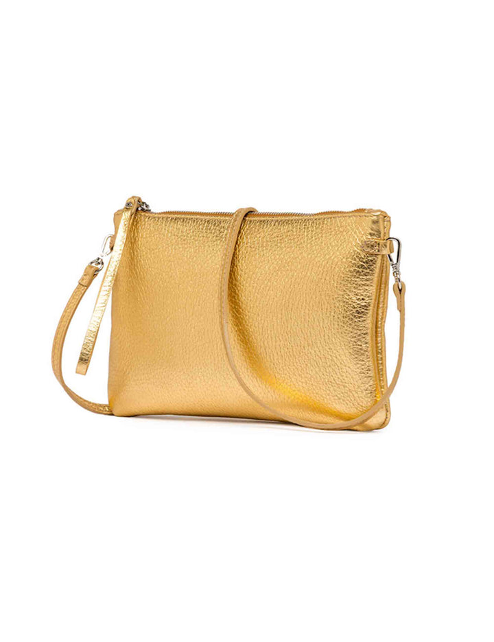 Spatarella Borse donna pochette Hermy in pelle oro e naturale con manico a bracciale e tracolla Italy
