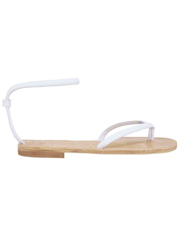 Spatarella Sandali flat donna infradito in pelle bianca con cavigliera In Linea