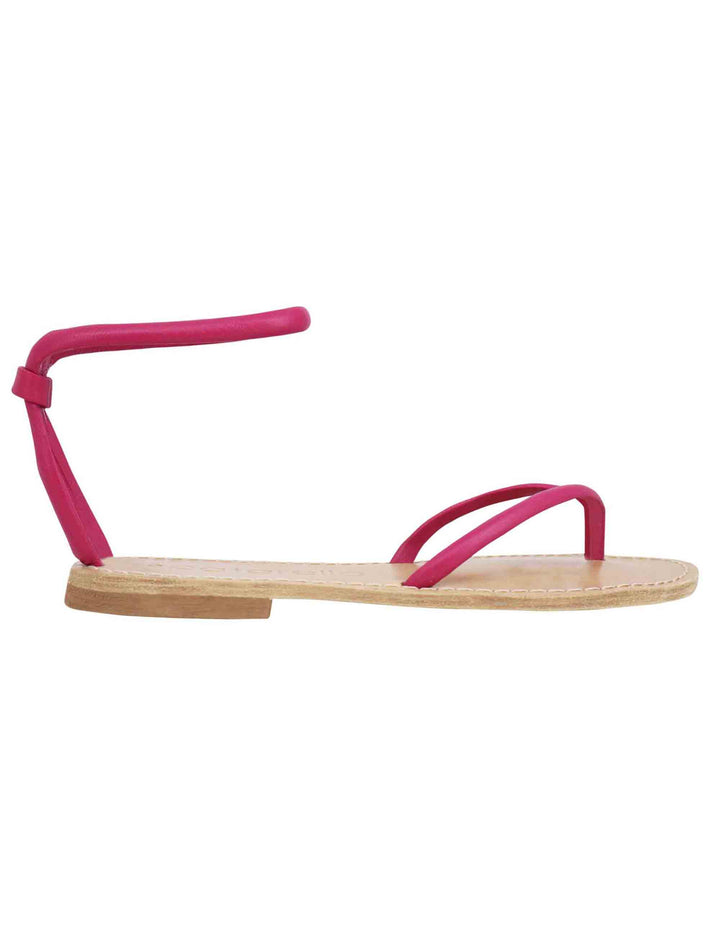 Spatarella Sandali flat donna infradito in pelle fuxia con cavigliera Vendita Economica