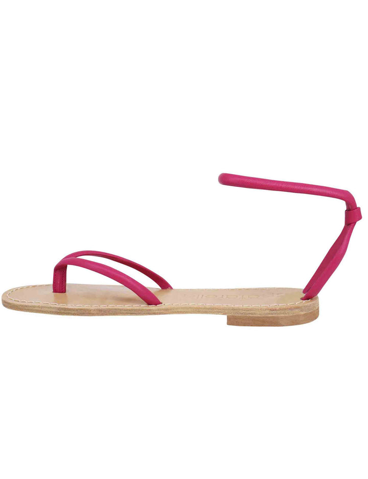 Spatarella Sandali flat donna infradito in pelle fuxia con cavigliera Vendita Economica