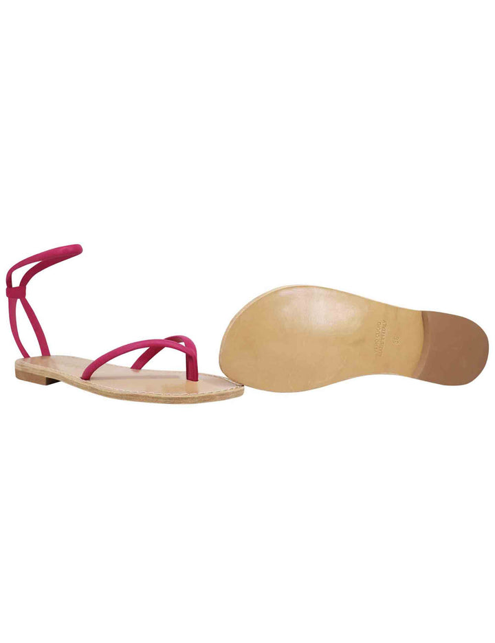 Spatarella Sandali flat donna infradito in pelle fuxia con cavigliera Vendita Economica