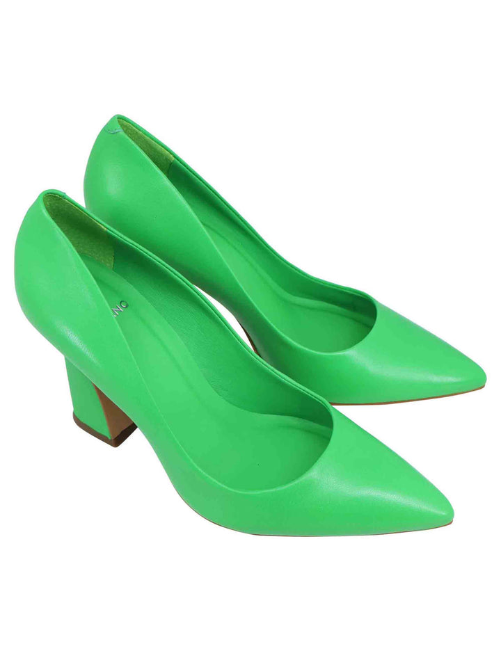 Spatarella Decollete donna in pelle verde con tacco alto e punta a punta Qualità