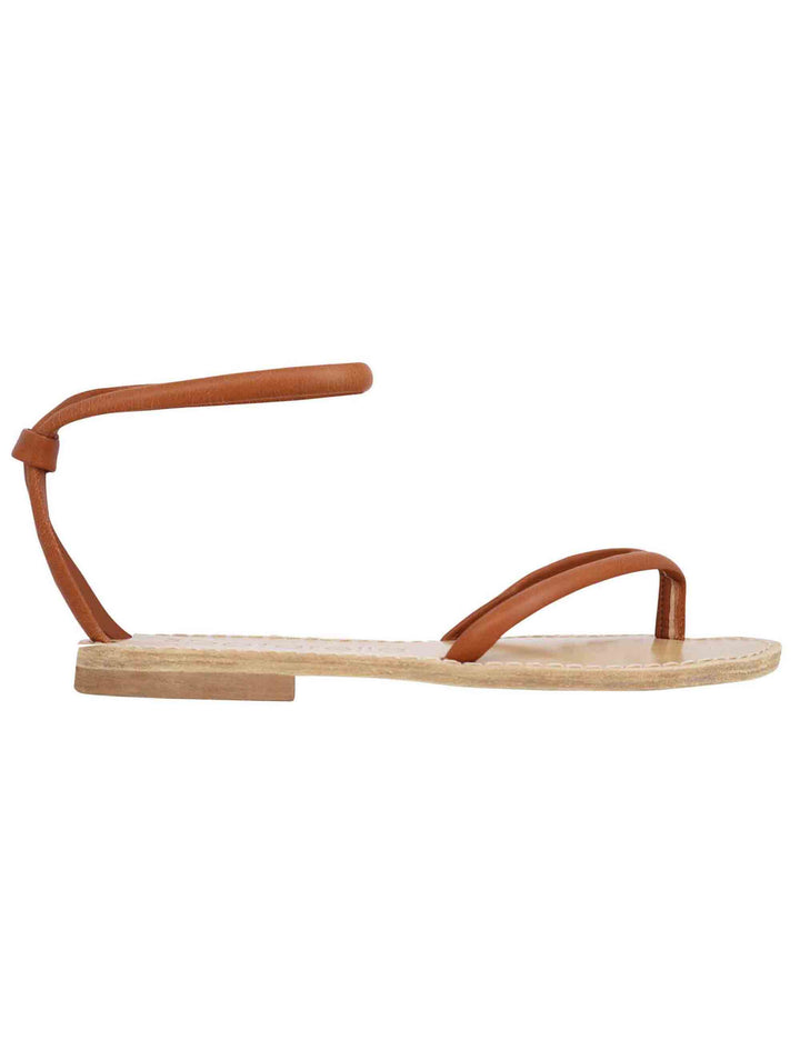 Spatarella Sandali flat donna infradito in pelle cuoio con cavigliera Vendita