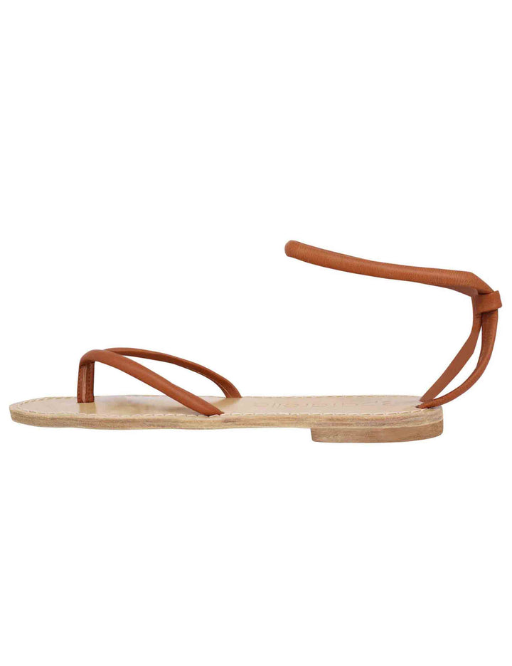 Spatarella Sandali flat donna infradito in pelle cuoio con cavigliera Vendita