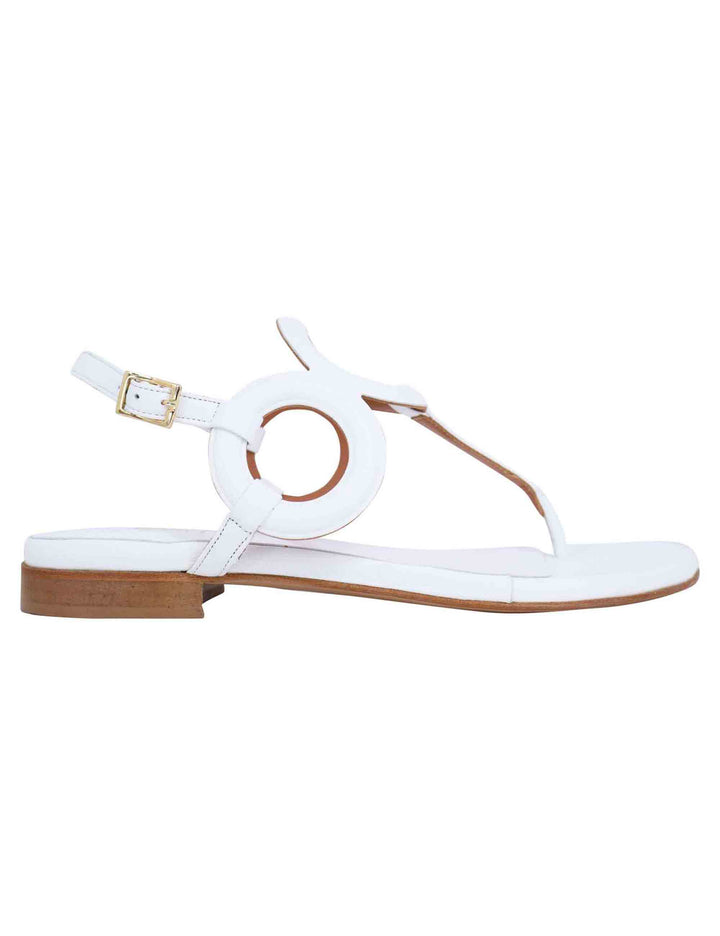 Spatarella Sandali infradito slingback donna in pelle bianca con punta tonda e tacco basso Spedizione Gratuita