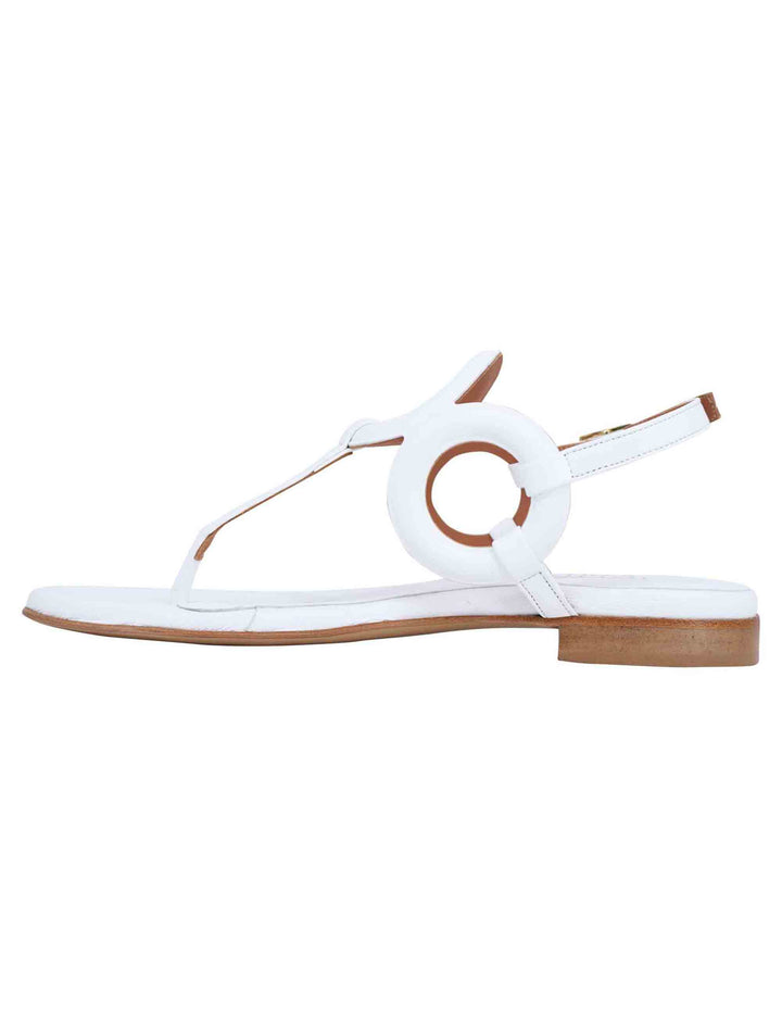 Spatarella Sandali infradito slingback donna in pelle bianca con punta tonda e tacco basso Spedizione Gratuita