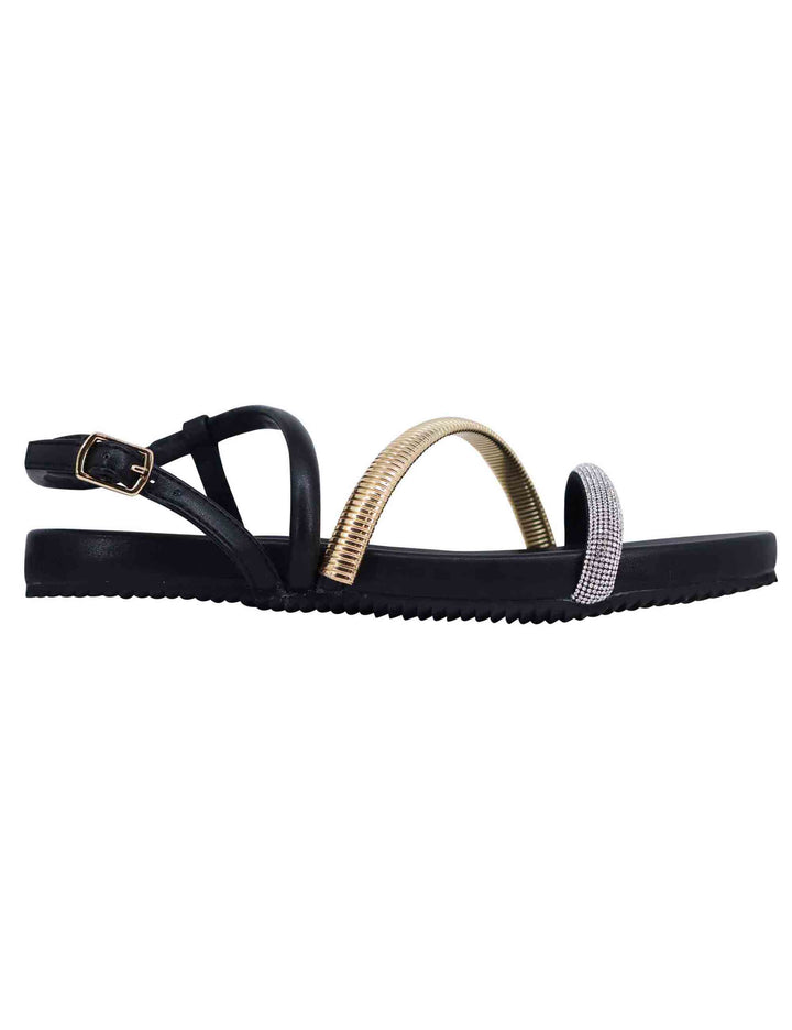 Spatarella Sandali flat donna in eco pelle nera con fussbett e cinturino posteriore Brie Pezzi Unici