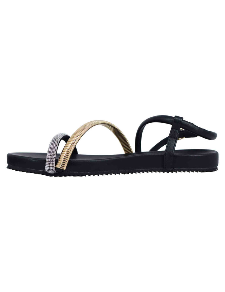 Spatarella Sandali flat donna in eco pelle nera con fussbett e cinturino posteriore Brie Pezzi Unici